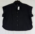 Gap Linen Blend Crop Shirt Small Womens Black Button Up Short Sleeve Women