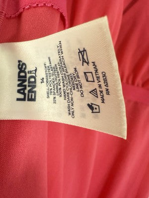 Lands End Swimsuit 14 One Piece Racerback Pink Blue V-Neck Swim Suit Womens