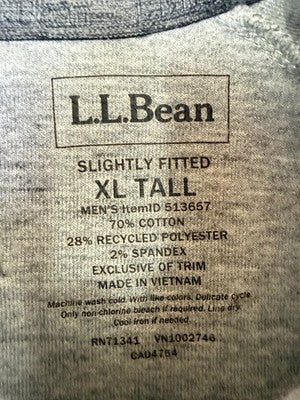 LL Bean Hoodie XL Tall Mens Gray XLT Pullover Sweatshirt Slightly Fitted Pockets