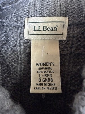 LL Bean Womens Large Cardigan Sweater Full Zip Gray Cable Knit
