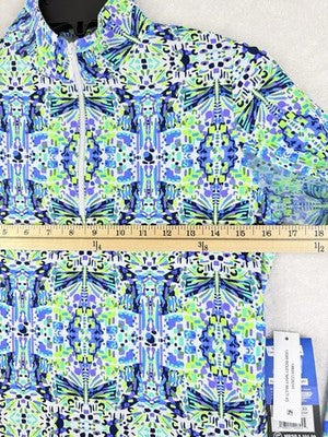 IBKUL Womens Long Sleeve Top XS 1/4 Zip Mock Neck Ridley Blue Green Purple Golf