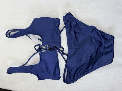 Venus Bikini Set Medium Bottoms 4 Halter Top Navy Blue Swimsuit Womens