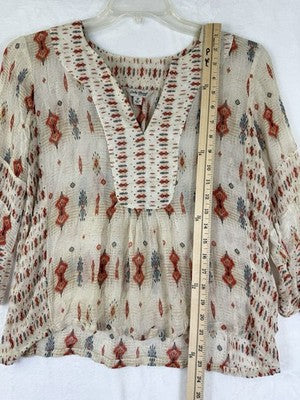 Lucky Brand Womens Tops Medium 3/4 Sleeve Boho Festival Sheer Blouse Flare