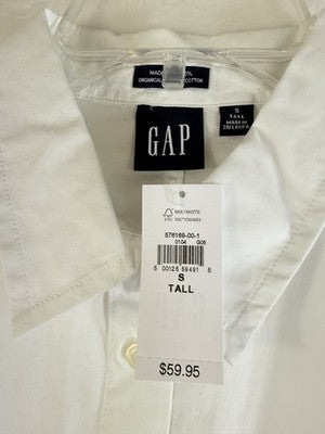 Gap Barrel Sleeve Crop Shirt Small Tall Women White Long Sleeve Top Button New