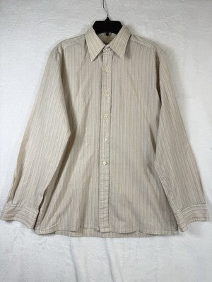 Yves Saint Laurent Shirt Button Up 14.5 32/33 Mens Beige Striped YSL Vintage