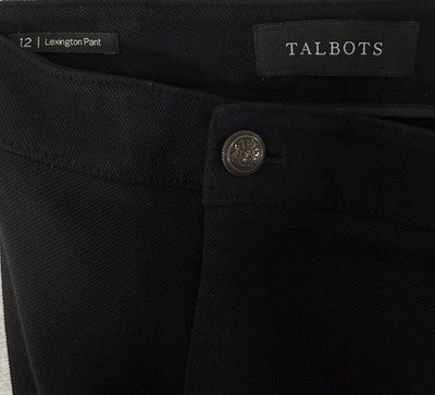 Talbots Lexington Pants 12 Black Textured Point Knit Gold Buttons Womens