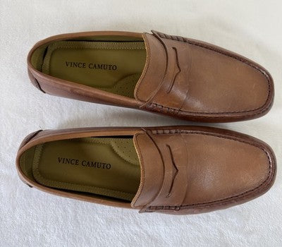 Vince Camuto Esmail Driving Loafers 9.5 Mens Brown Leather Shoes Slip On