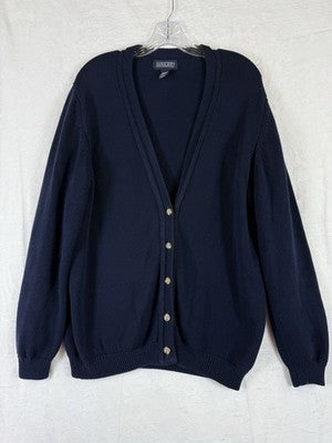 Lands End Cardigan Sweater Women Large Vintage Made In USA 100% Cotton Blue