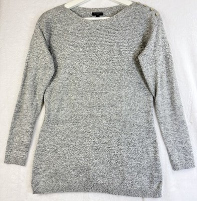 Talbots Sweater XS Petite P Gray Rib Knit Button Shoulder Long Sleeve Top Women