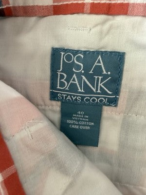 Jos A Bank Shorts 40 Mens Red Blue Plaid Stays Cool 100% Cotton 9” Joseph