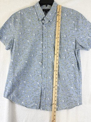 J Crew Shirt Large Mens Button Down Short Sleeve Blue Margarita Print Mercantile
