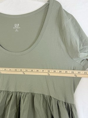 Gap Maternity Mixed Media Maxi Dress XXL Green Empire Waist Short Sleeve Women