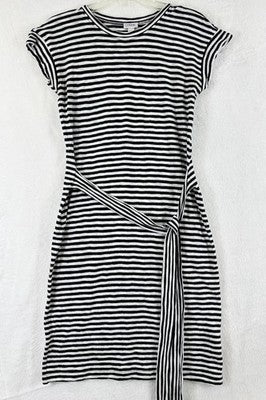 J Crew Dress XXS Black White Striped Mini Dress Short Sleeve Cotton Knit Womens
