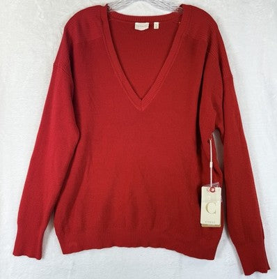 Cyrus Sweater XL Womens Red V Neck Long Sleeve Tops New NWT
