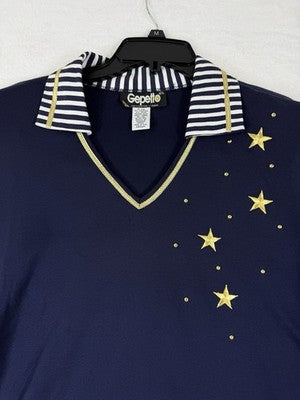 Vintage Gepetto Top Medium Nautical Gold Stars Made USA Grandmacore Deadstock