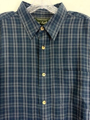 Woolrich Shirt Mens XL Blue Plaid Long Sleeve Button Down