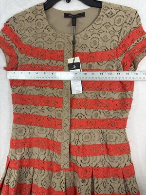 BCBG Max Azria Cocktail Dress 0 Dasen Short Sleeve Lace Fit Flare $298 NEW