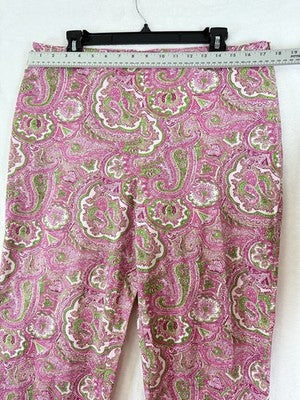 Talbots Classic Side Zip Pants 12 Crop Pink Paisley Women Cotton Stretch Cropped