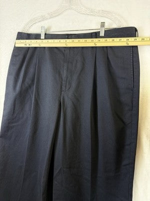 LL Bean Pants 38x32 Natural Fit Blue Mens Pleated 100% Cotton Khaki Chinos