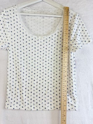 Gap Body Pajama Top Womens Medium Blue Floral Pointelle PJ Short Sleeve New NWT