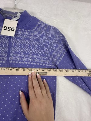 DSG 1/4 Zip Medium Purple Fair Isle Workout Shirt Long Sleeve Womens NEW