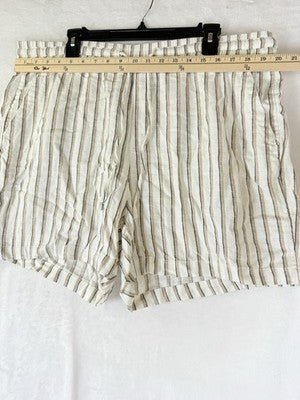 Old Navy Linen Blend Shorts XL Tan White Striped Womens Pull On 4.5” Pockets