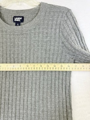 Lands End Sweater Medium Gray 3/4 Sleeve Womens