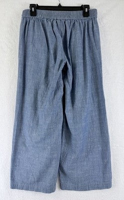 J Crew Crop Pants 4 Blue Chambray Lightweight Pull On 100% Cotton Womens