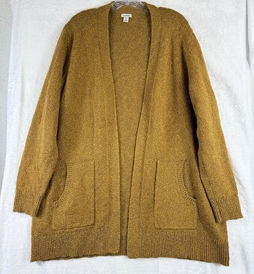 LL Bean Cardigan Sweater 2X Womens Gold Long Sleeve 100% Cotton Pocket Plus Size