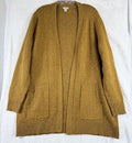 LL Bean Cardigan Sweater 2X Womens Gold Long Sleeve 100% Cotton Pocket Plus Size