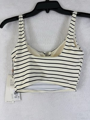 Calia Swim Top XS Longline Bikini Black Ivory Striped U Bar Womens