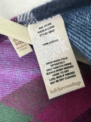 Soft Surroundings Wrap Plaid Purple Blue Green Ruana Poncho Womens One Size