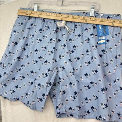 Blue Wave Swim Trunks XXL Mens Blue Print Swimsuit Mesh Lined 6.5” New NWT