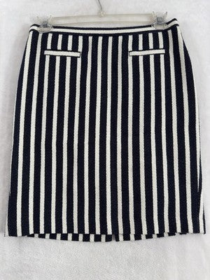 Talbots Skirt 10 Petite Navy Blue White Striped A-Line Pencil Knit Womens 10P