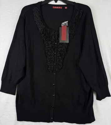 2X Cardigan Womens Sweater Black Buttons 3/4 Sleeve New Plus Size
