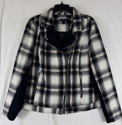 Torrid Flannel Moto Jacket 2X Womens Gray Plaid Full Zip Motorcycle Plus Size