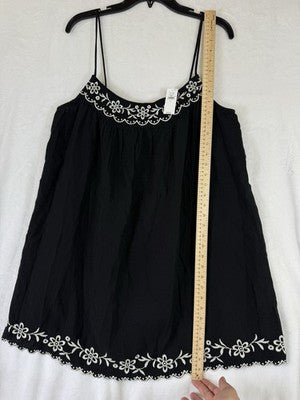 Gap Swing Dress Large Black Cotton Gauze Mini Sleeveless Embroidered Womens New