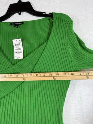 INC International Concepts Tops Large Faux Wrap Long Sleeve Green Womens New