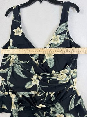 Lands End Tankini Top 16W Slender Suit Tummy Control Black Floral New NWT