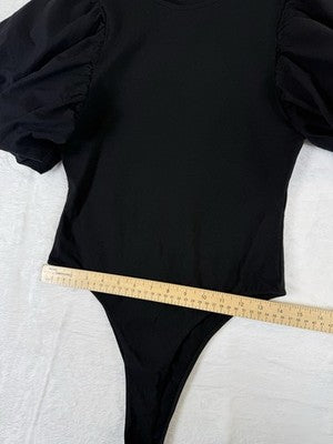 Zara Bodysuit Medium Black Puff Sleeve Top Womens