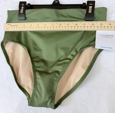 Dolfin AQUASHAPE Bikini Bottom Medium Womens High Waisted Olive Green Swim New