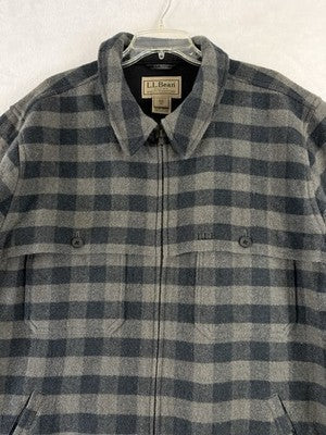 LL Bean Maine Guide Jacket XXL Wool Zip Front Jac-Shirt Gray Blue Plaid Mens