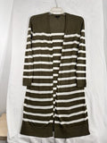 Talbots Small 100% Linen Long Cardigan Open Front Long Sleeve Green White Stripe