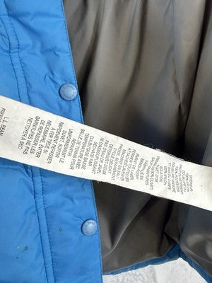 LL Bean Down Jacket Womens Small 3/4 Blue Down Puffer Chevron Quilted
