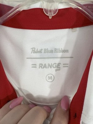 Pabst Blue Ribbon Shirt Golf Polo Mens Medium Red White Blue Short Sleeve Beer