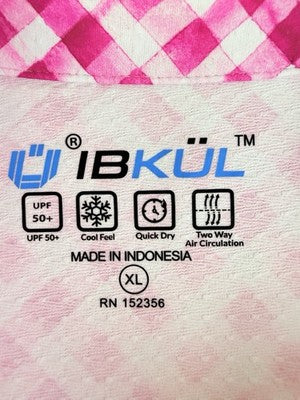 IBKUL Womens Long Sleeve Top XL 1/4 Zip Mock Neck Pink Gingham Check Print Golf