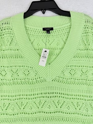 Talbots Plus Size Sweater 2X Petite Women Green 100% Cotton Sleeveless VNeck NWT