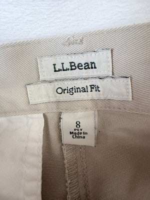 LL Bean Khaki Pants 8 Petite Womens Tan Beige Original Fit High Rise 100% Cotton