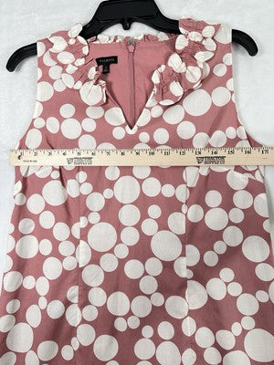 Talbots Dress 2 Ruffle Neck Poplin Sleeveless Shift Dress Pink White Dots Womens