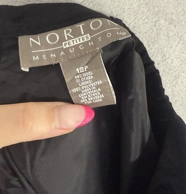 Norton Mcnaughton Skirt 12 Petite Black Wool Midi Lined White Stripe Womens